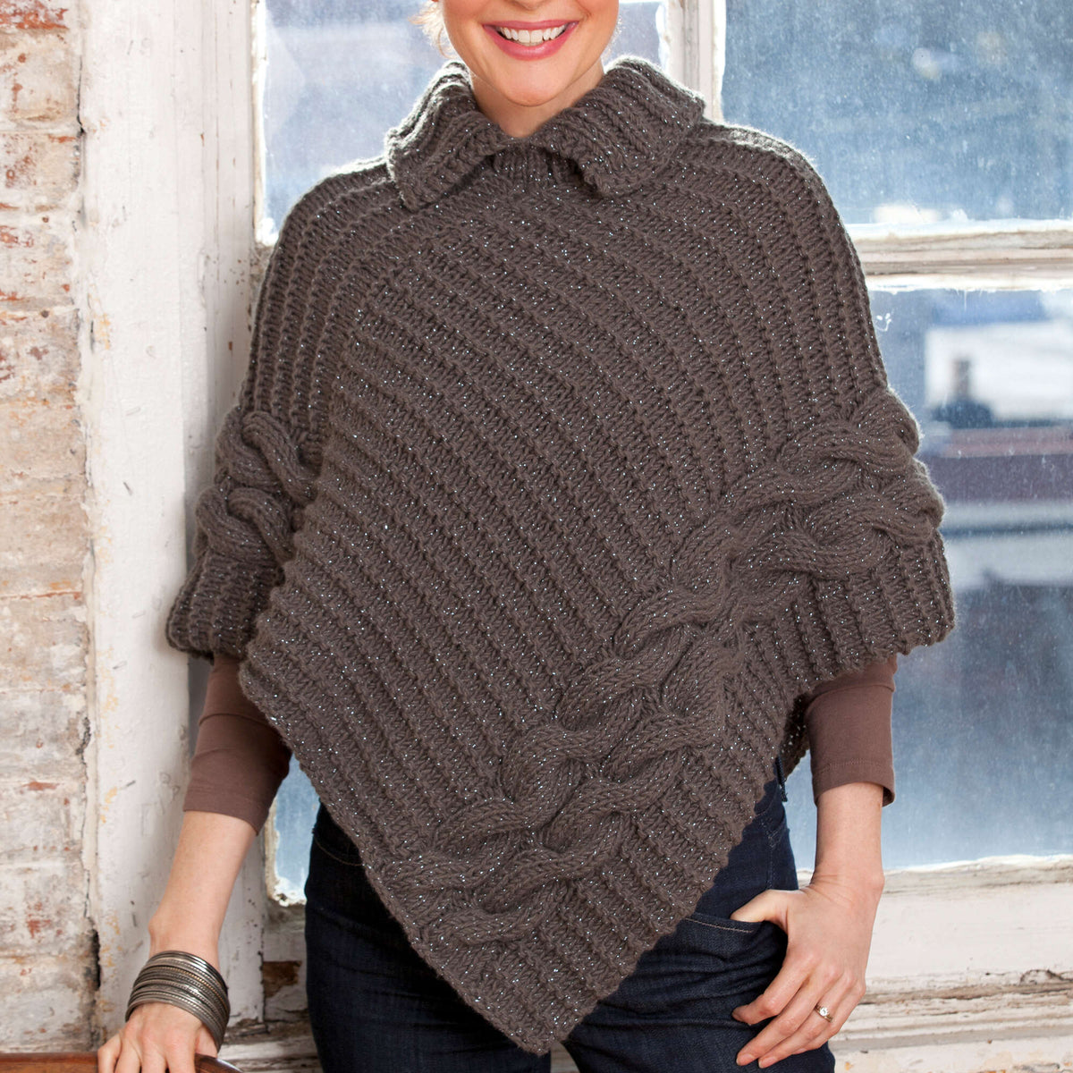 Knit Poncho made in Red Heart Shimmer Yarn