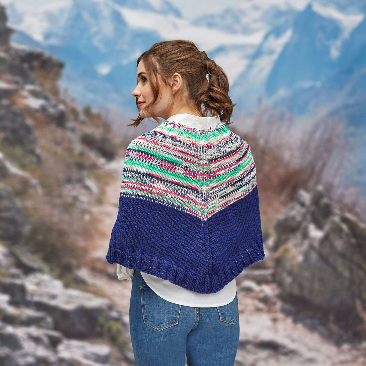 Knit Poncho made in Red Heart Super Saver Fair Isle Yarn