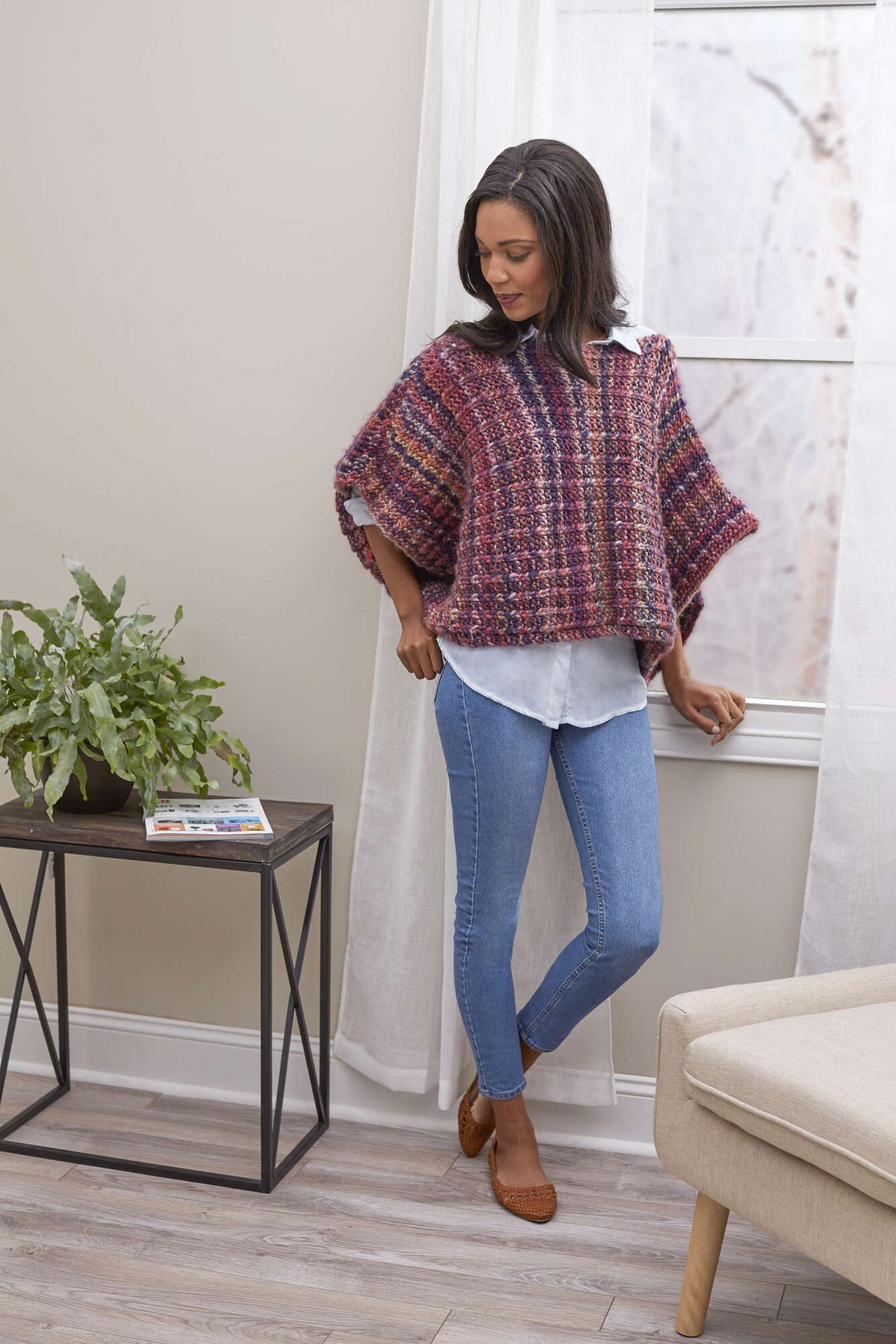 Knit Poncho made in Red Heart Evermore Yarn