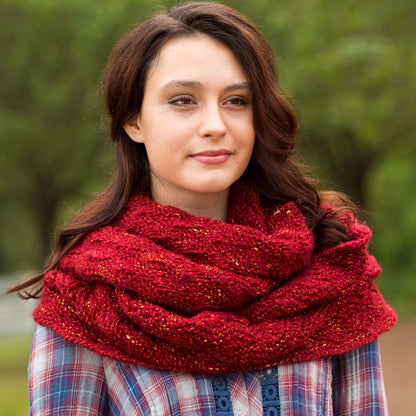 Red Heart Knit Garter and Lace Cowl Knit Cowl made in Red Heart Boutique Yarn