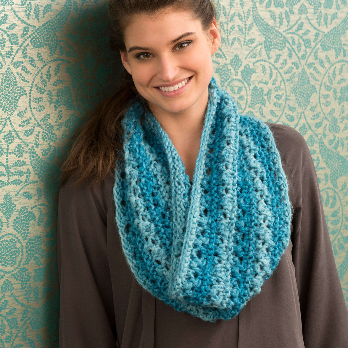 Knit Cowl made in Red Heart Boutique Yarn