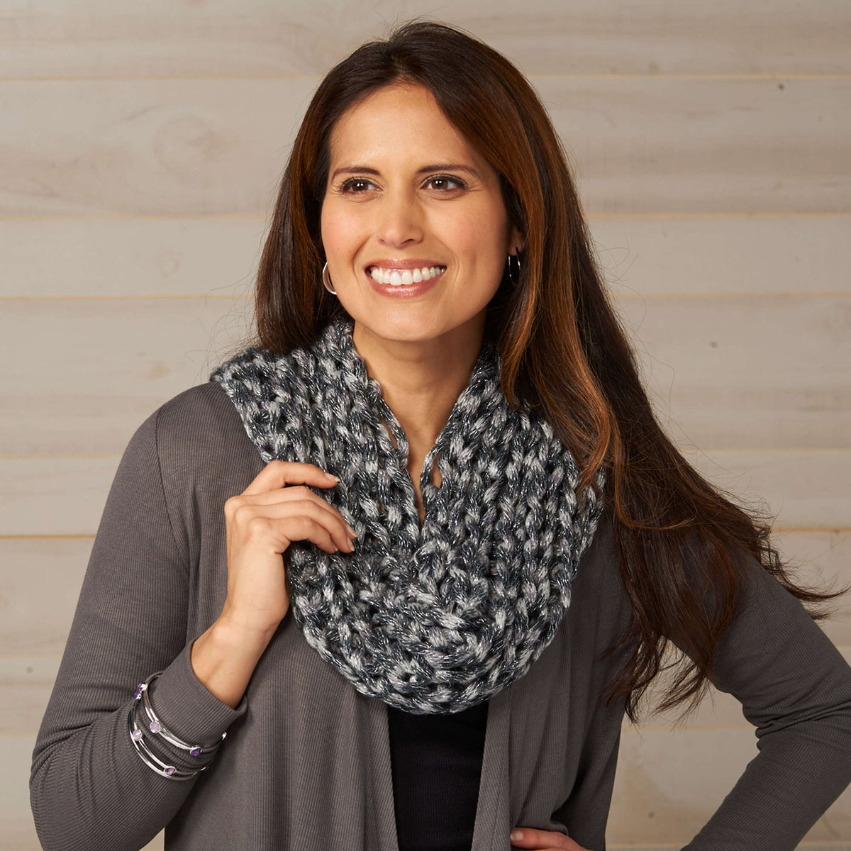 Knit Cowl made in Red Heart Boutique Yarn