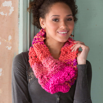 Red Heart Knit Multi-Textured Cowl Knit Cowl made in Red Heart Mixology Prints Yarn
