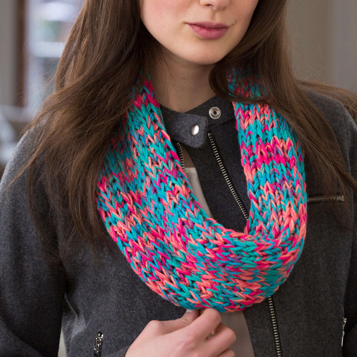 Knit Cowl made in Red Heart Super Saver Yarn