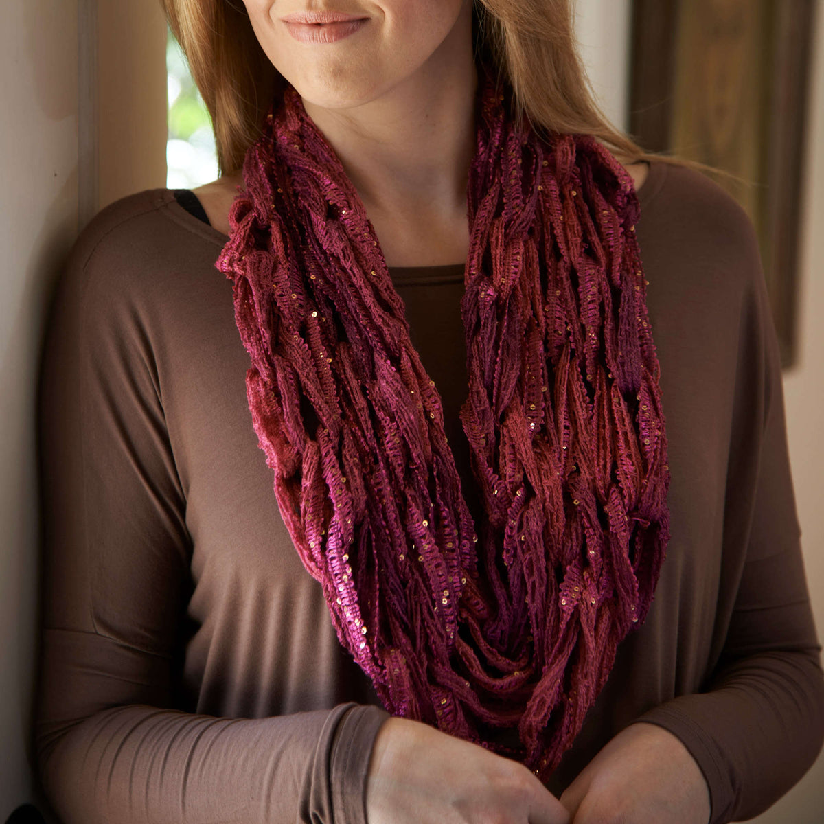 Knit Cowl made in Red Heart Boutique Yarn