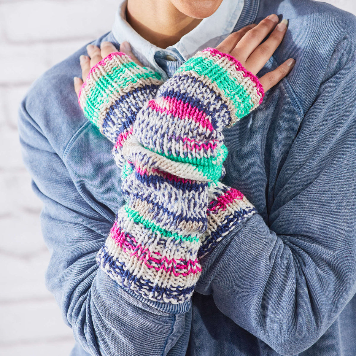 Knit Warmers made in Red Heart Super Saver Fair Isle Yarn