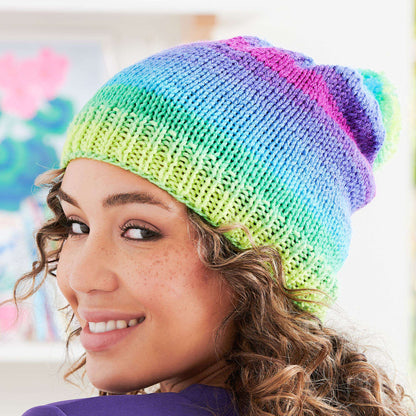 Red Heart Knit Stripes Hat Knit Hat made in Red Heart Super Saver Yarn