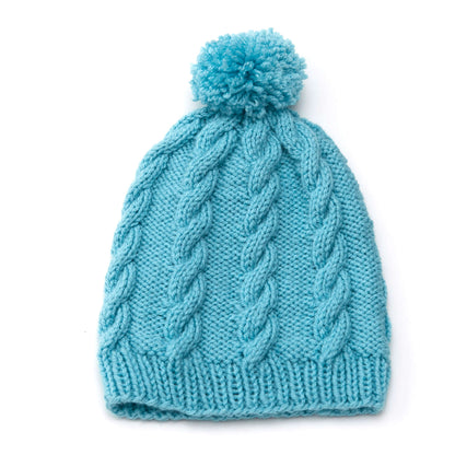 Red Heart Knit Cabled Pompom Hat Knit Hat made in Red Heart With Love Yarn