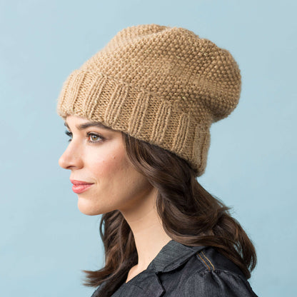 Red Heart Knit Seed Stitch Slouchy Hat Knit Hat made in Red Heart Boutique Yarn