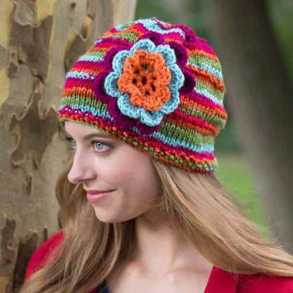 Red Heart Knit Beanie In Bloom Knit Beanie made in Red Heart With Love Yarn