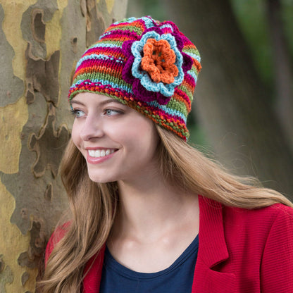 Red Heart Knit Beanie In Bloom Knit Beanie made in Red Heart With Love Yarn
