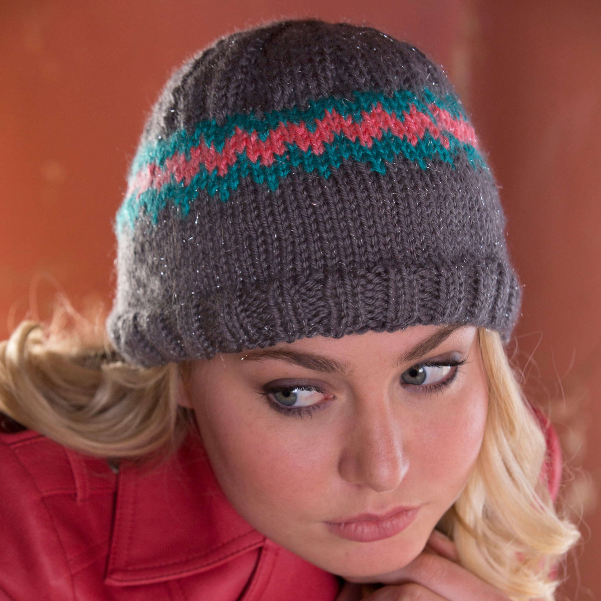 Knit Hat made in Red Heart Sparkle Soft Yarn