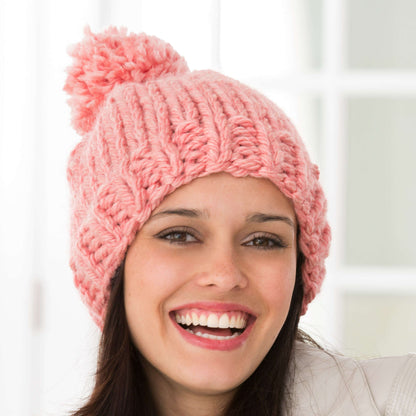 Red Heart Knit Create Some Charm Hat Knit Hat made in Red Heart Grande Yarn