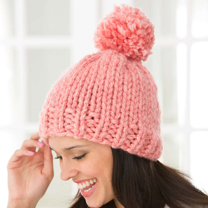 Red Heart Knit Create Some Charm Hat Knit Hat made in Red Heart Grande Yarn