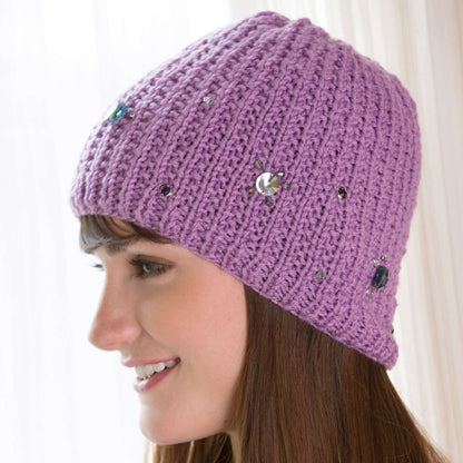 Red Heart Knit Bling Beanie Knit Beanie made in Red Heart Super Saver Yarn