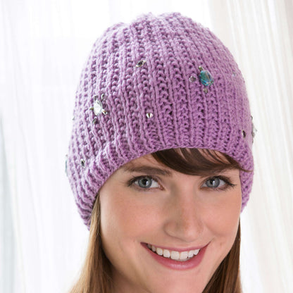 Red Heart Knit Bling Beanie Knit Beanie made in Red Heart Super Saver Yarn