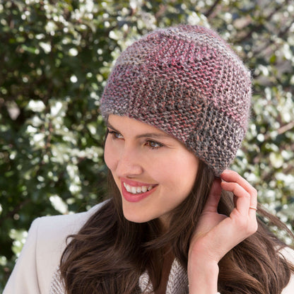 Red Heart Knit Shaded Mitered Hat Knit Hat made in Red Heart Boutique Yarn