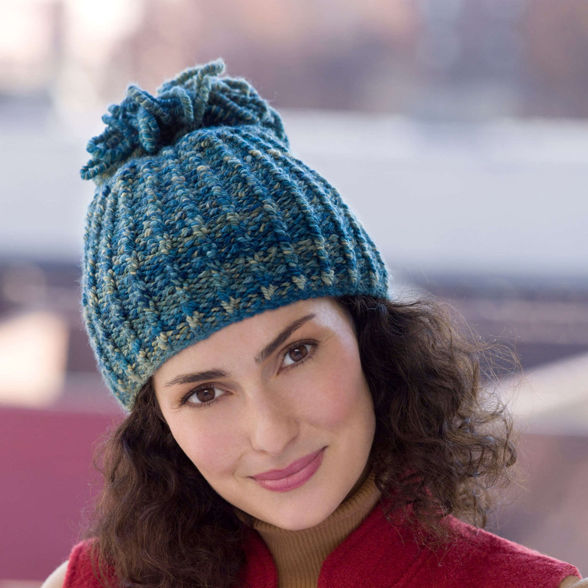 Knit Hat made in Red Heart Curly Q Yarn