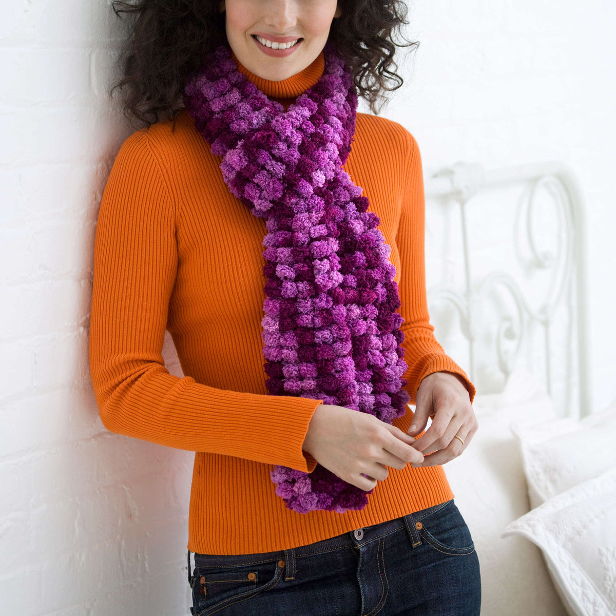 Knit Scarf made in Red Heart Pomp-a-Doodle Yarn