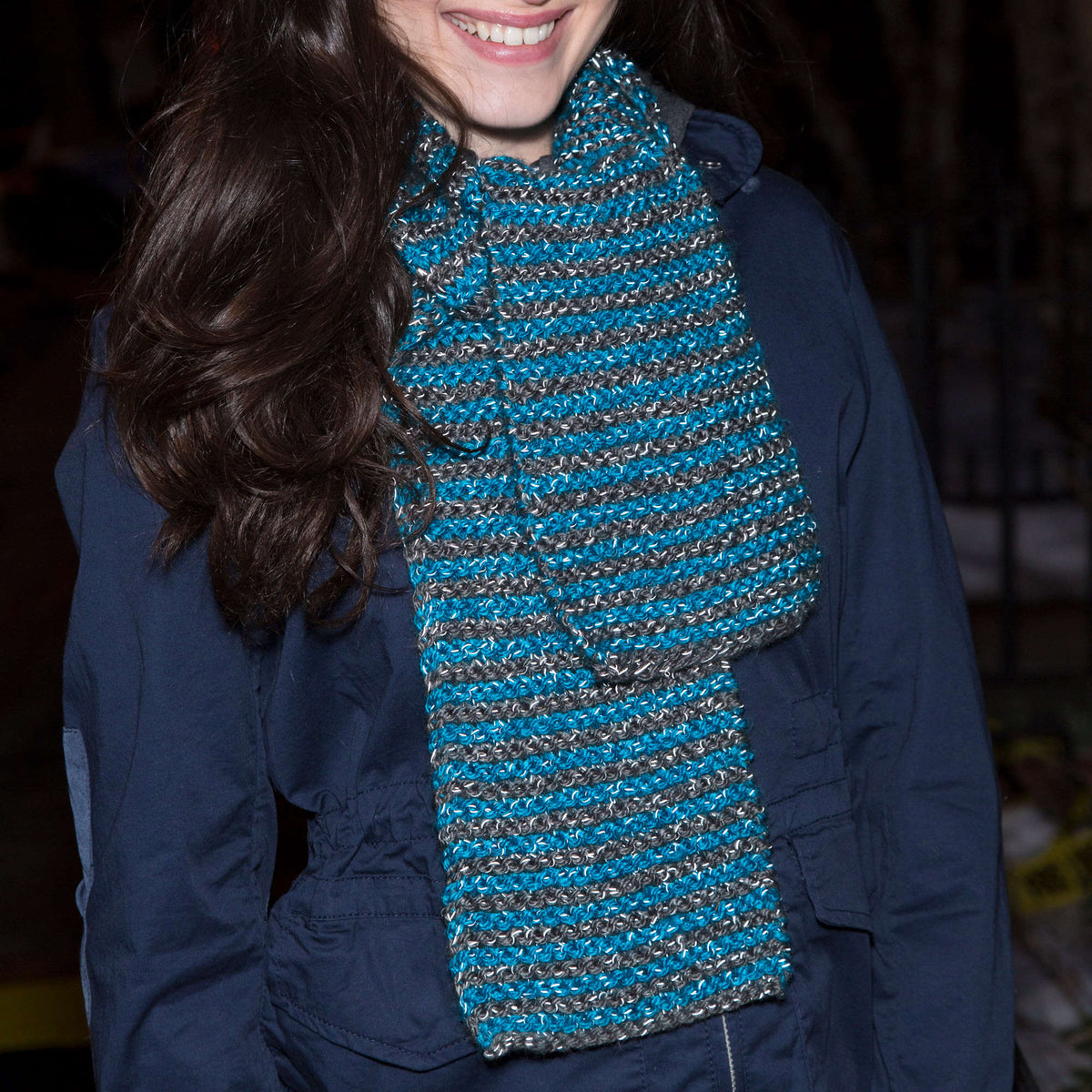 Knit Scarf made in Red Heart Reflective Yarn