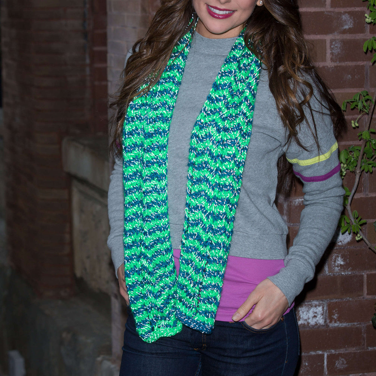 Knit Scarf made in Red Heart Reflective Yarn
