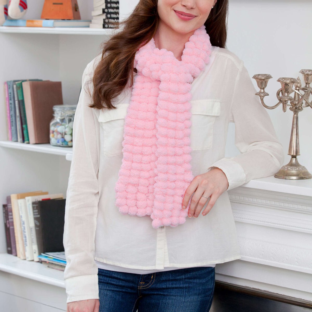 Knit Scarf made in Red Heart Pomp-a-Doodle Yarn