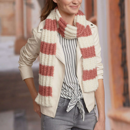 Red Heart Knit Fluffy Rib Stitch Scarf Knit Scarf made in Red Heart Hygge Yarn