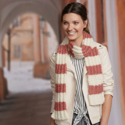 Red Heart Knit Fluffy Rib Stitch Scarf Knit Scarf made in Red Heart Hygge Yarn
