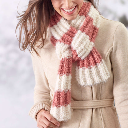 Red Heart Knit Fluffy Rib Stitch Scarf Knit Scarf made in Red Heart Hygge Yarn