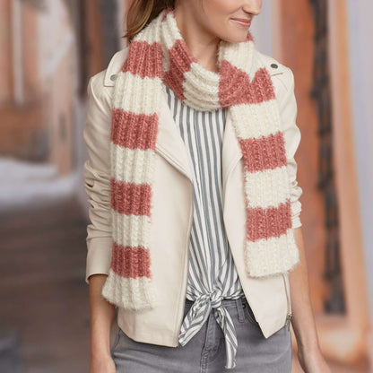 Red Heart Knit Fluffy Rib Stitch Scarf Knit Scarf made in Red Heart Hygge Yarn