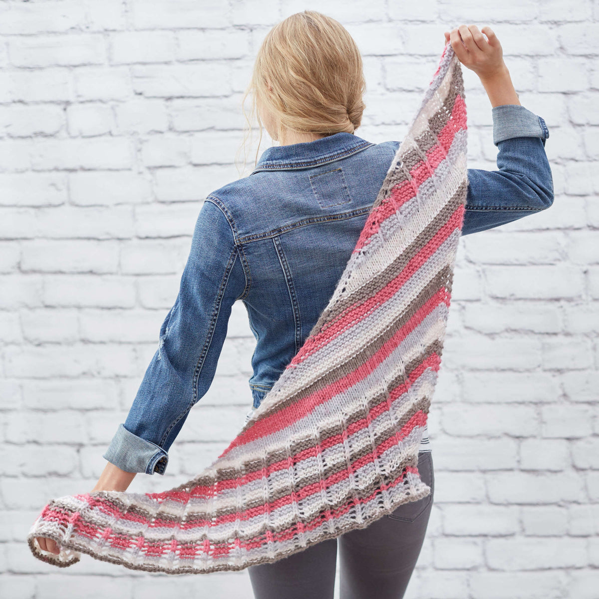 Knit Shawl made in Red Heart Dreamy Stripes Yarn