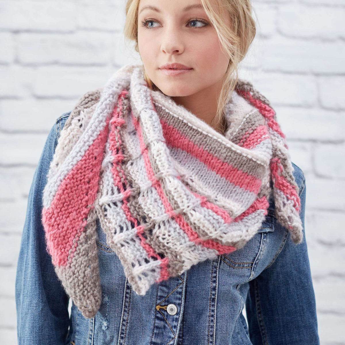 Knit Shawl made in Red Heart Dreamy Stripes Yarn