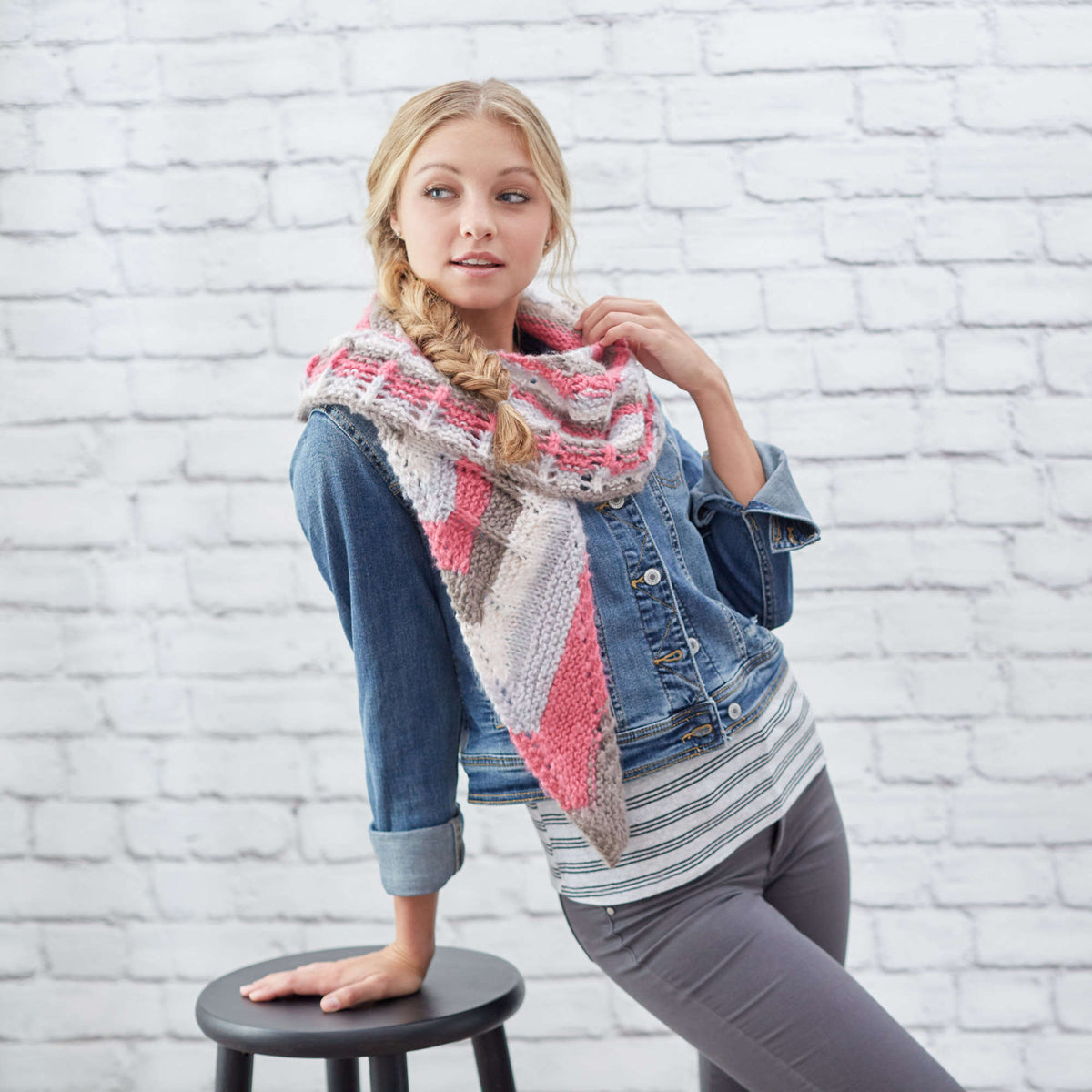 Knit Shawl made in Red Heart Dreamy Stripes Yarn