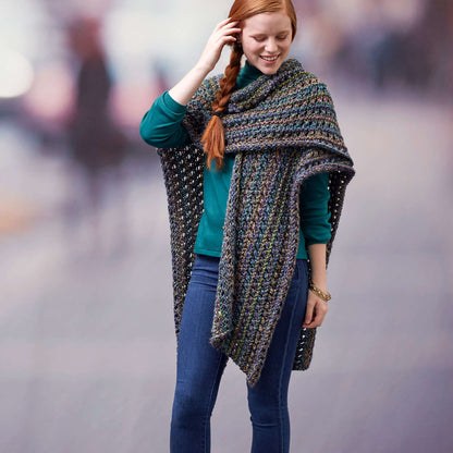 Red Heart Knit Woodland Ruana Wrap Knit Wrap made in Red Heart Medley Yarn