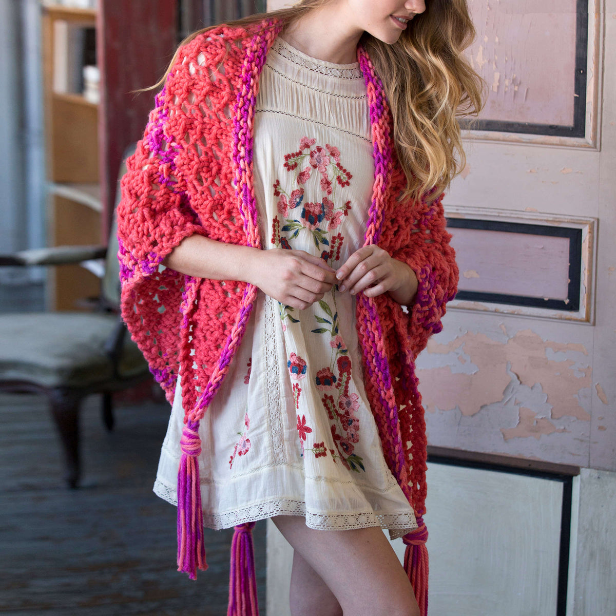 Knit Shawl made in Red Heart Mixology Solids Yarn