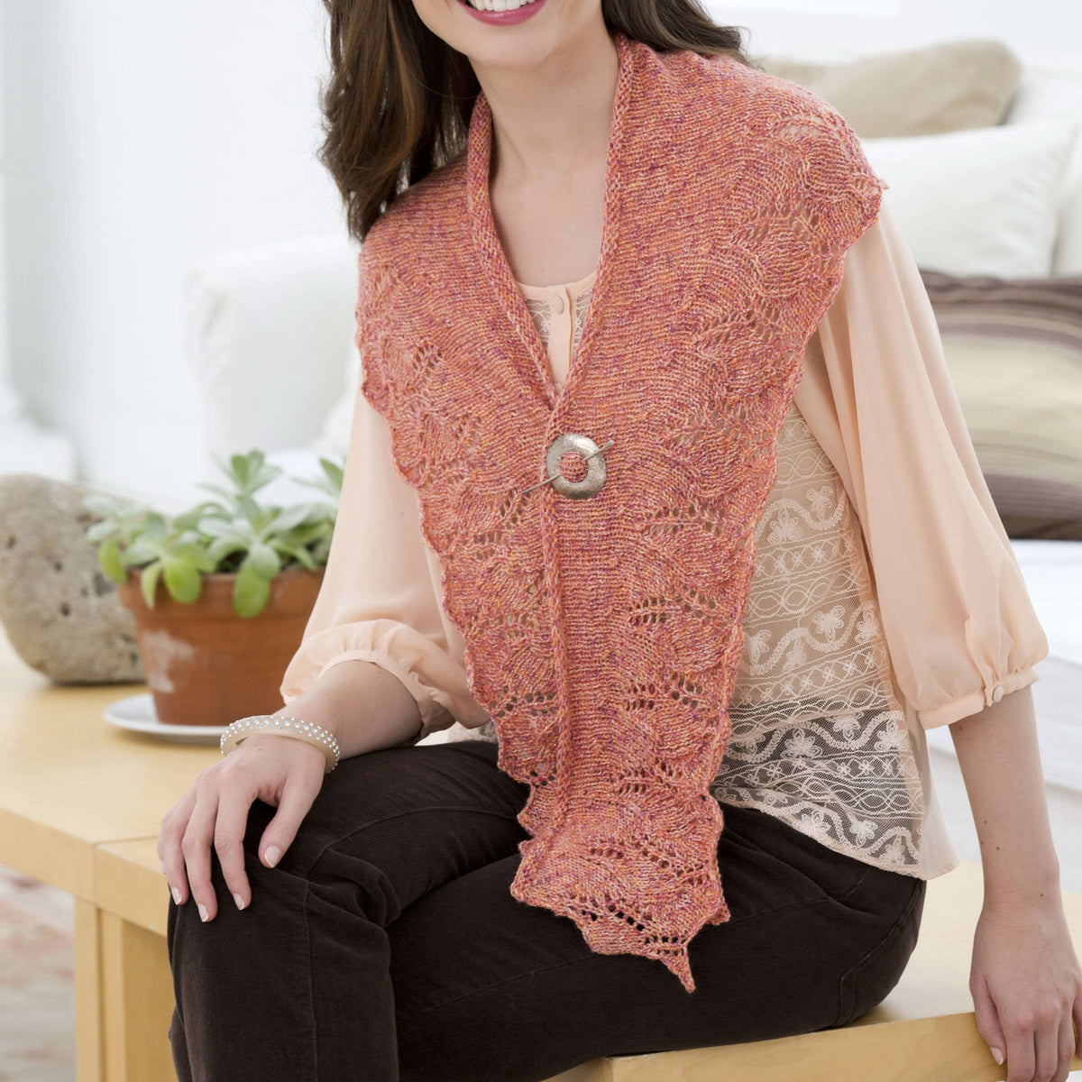Knit Shawlette made in Red Heart Stardust Yarn