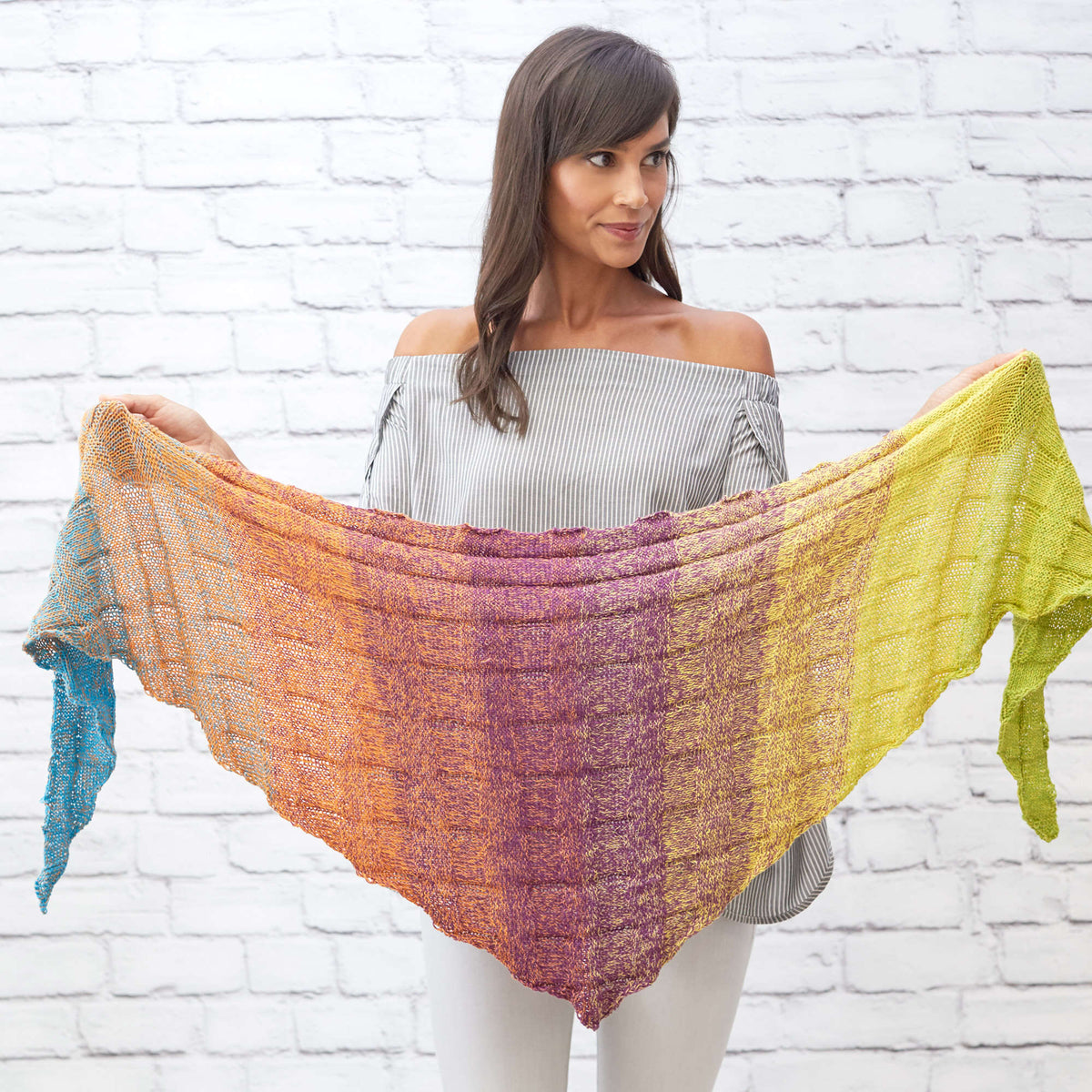 Knit Shawl made in Red Heart It's a Wrap Rainbow Yarn