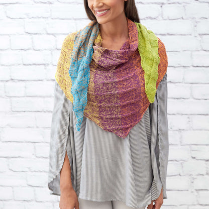 Red Heart Knit Small Shapes Shawl Knit Shawl made in Red Heart It's a Wrap Rainbow Yarn