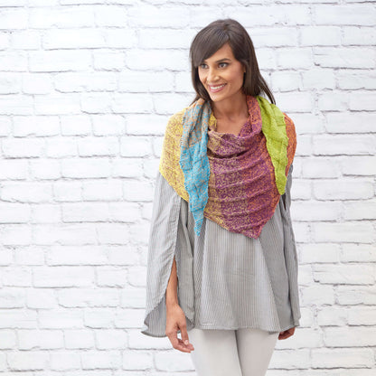 Red Heart Knit Small Shapes Shawl Knit Shawl made in Red Heart It's a Wrap Rainbow Yarn