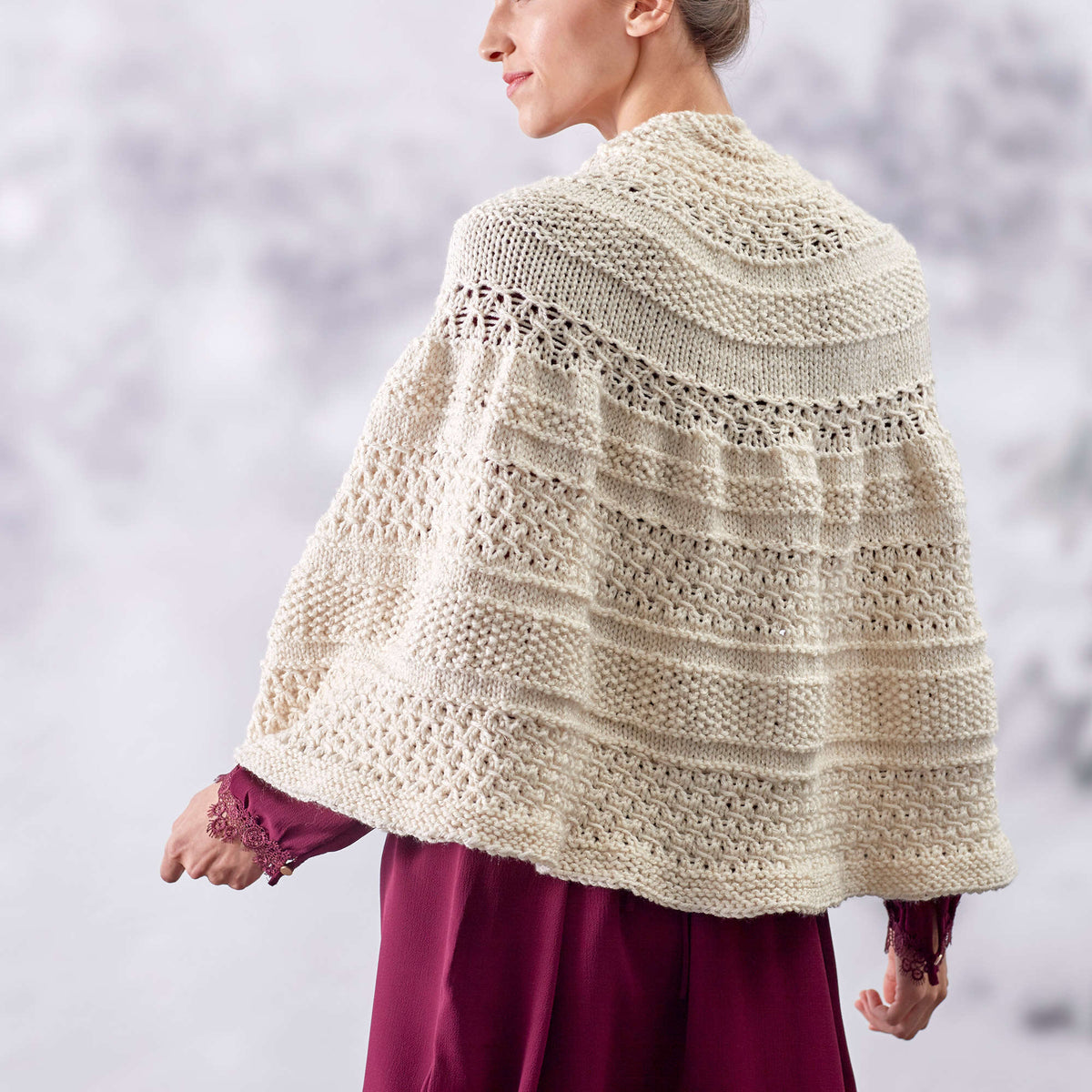 Knit Shawl made in Red Heart With Love Metallic Yarn
