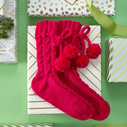 Red Heart Knit Cheerful Cable Slipper Socks Knit Socks made in Red Heart With Love Metallic Yarn