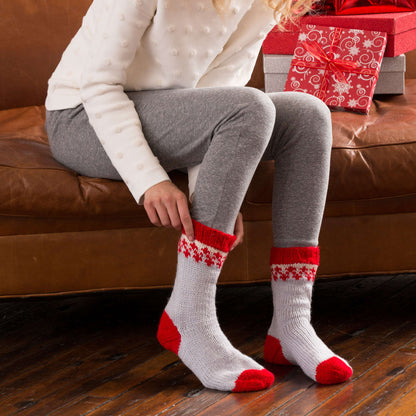 Red Heart Knit Christmas Morning Slipper Socks Knit Socks made in Red Heart Super Saver Yarn