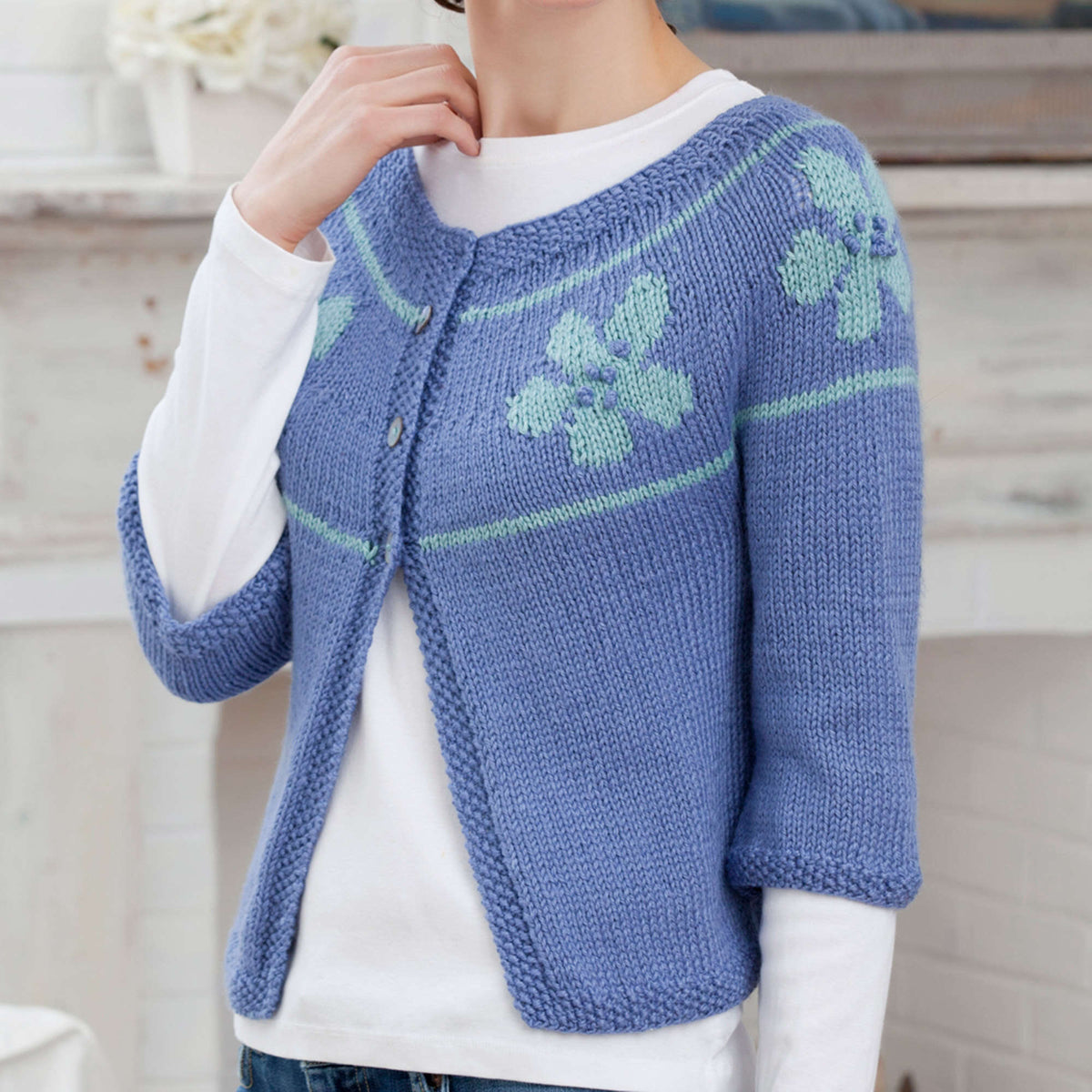 Knit Cardigan made in Red Heart Bamboo Ewe Yarn