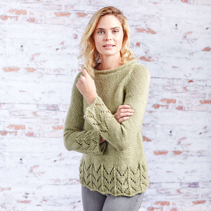 Red Heart Knit Fluted Lace Pullover Knit Pullover made in Red Heart Dreamy Yarn