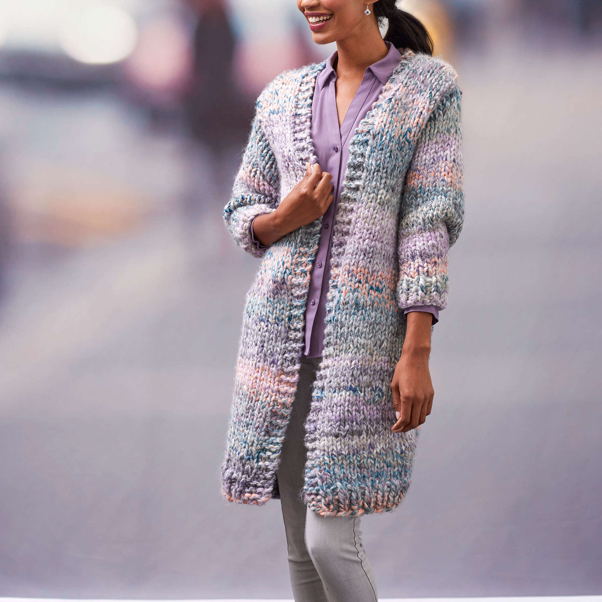 Knit Cardigan made in Red Heart Collage Yarn