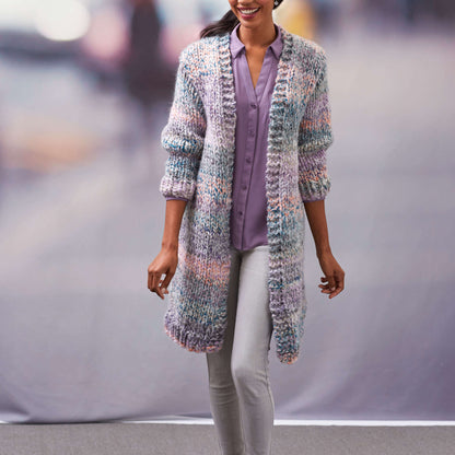 Red Heart Cozy Long Knit Cardigan Knit Cardigan made in Red Heart Collage Yarn