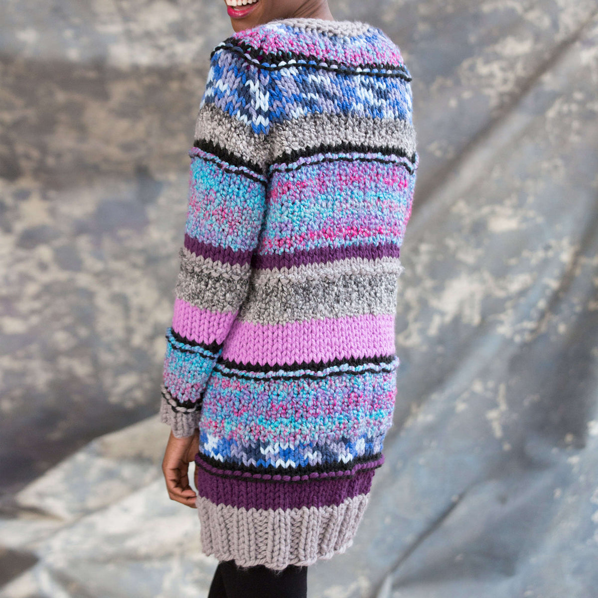 Knit Cardigan made in Red Heart Mixology Solids Yarn