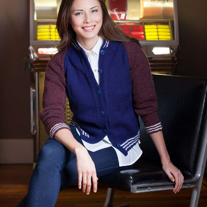 Red Heart Letterman Knit Cardigan Knit Cardigan made in Red Heart Super Saver Yarn