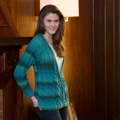 Red Heart Long Cable Knit Cardigan Knit Cardigan made in Red Heart Boutique Yarn