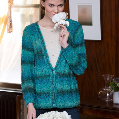 Red Heart Long Cable Knit Cardigan Knit Cardigan made in Red Heart Boutique Yarn